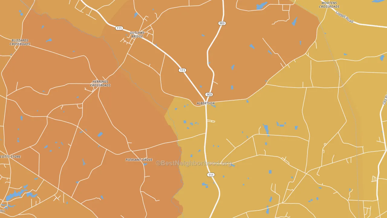 Map of the best neighborhoods in the 28508 area, with better matches in green and worse matches in red