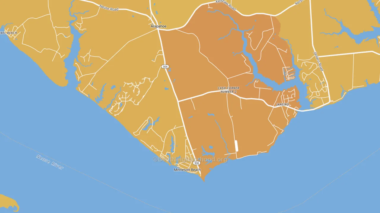 Map of the best neighborhoods in the 28510 area, with better matches in green and worse matches in red