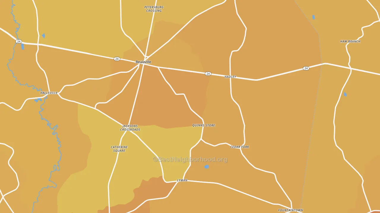 Map of the best neighborhoods in the 28518 area, with better matches in green and worse matches in red