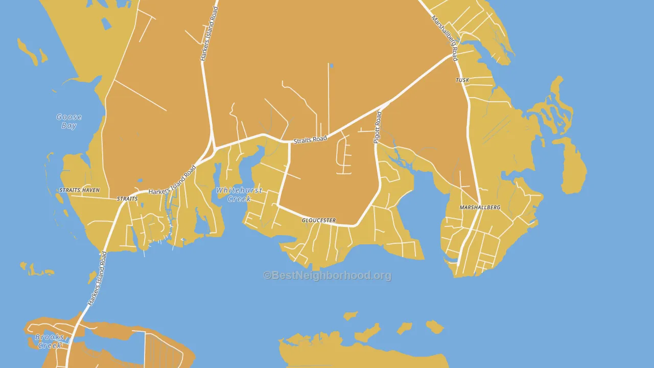 Map of the best neighborhoods in the 28528 area, with better matches in green and worse matches in red
