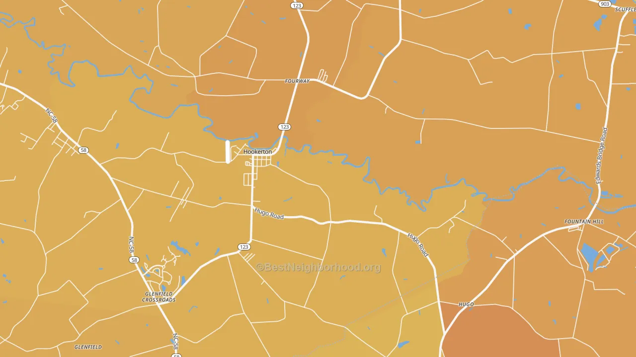 Map of the best neighborhoods in the 28538 area, with better matches in green and worse matches in red