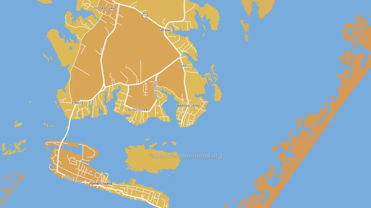 Map of the best neighborhoods in the 28553 area, with better matches in green and worse matches in red