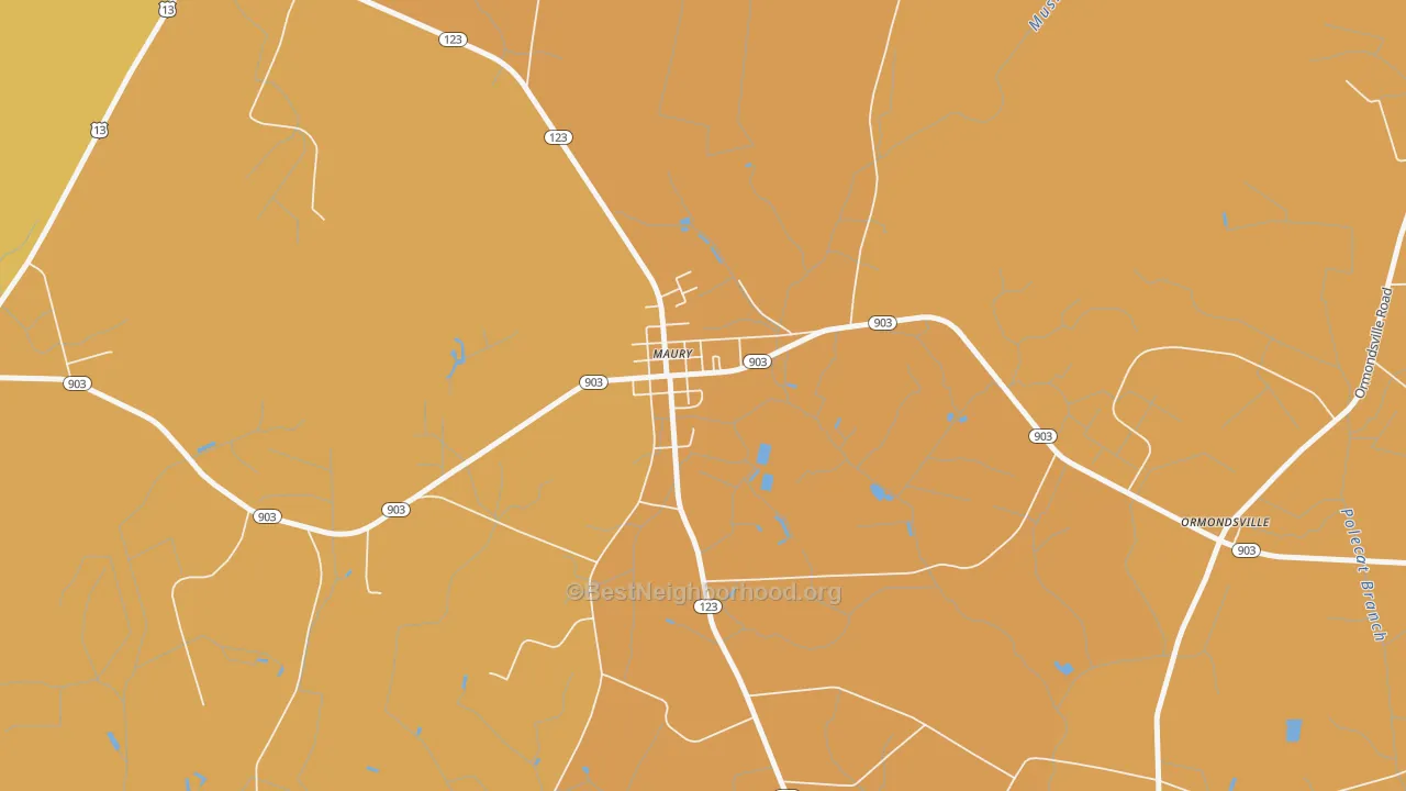 Map of the best neighborhoods in the 28554 area, with better matches in green and worse matches in red