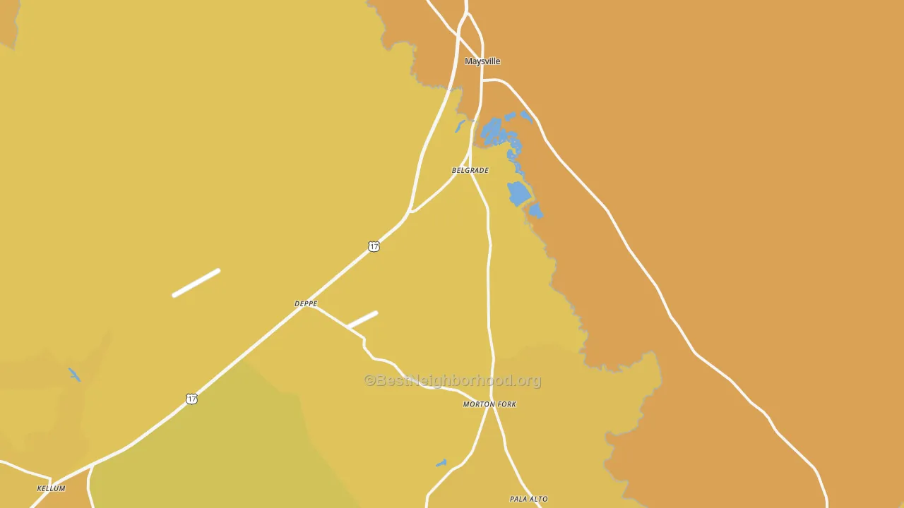 Map of the best neighborhoods in the 28555 area, with better matches in green and worse matches in red