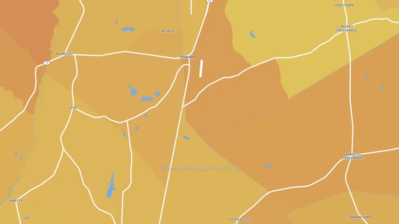 Map of the best neighborhoods in the 28572 area, with better matches in green and worse matches in red