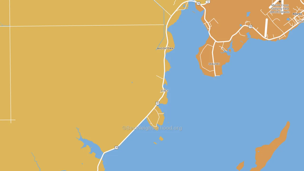 Map of the best neighborhoods in the 28581 area, with better matches in green and worse matches in red