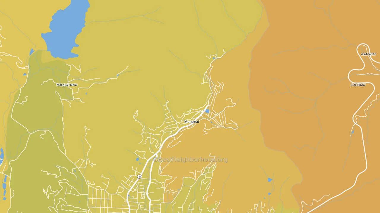 Map of the best neighborhoods in the 28757 area, with better matches in green and worse matches in red