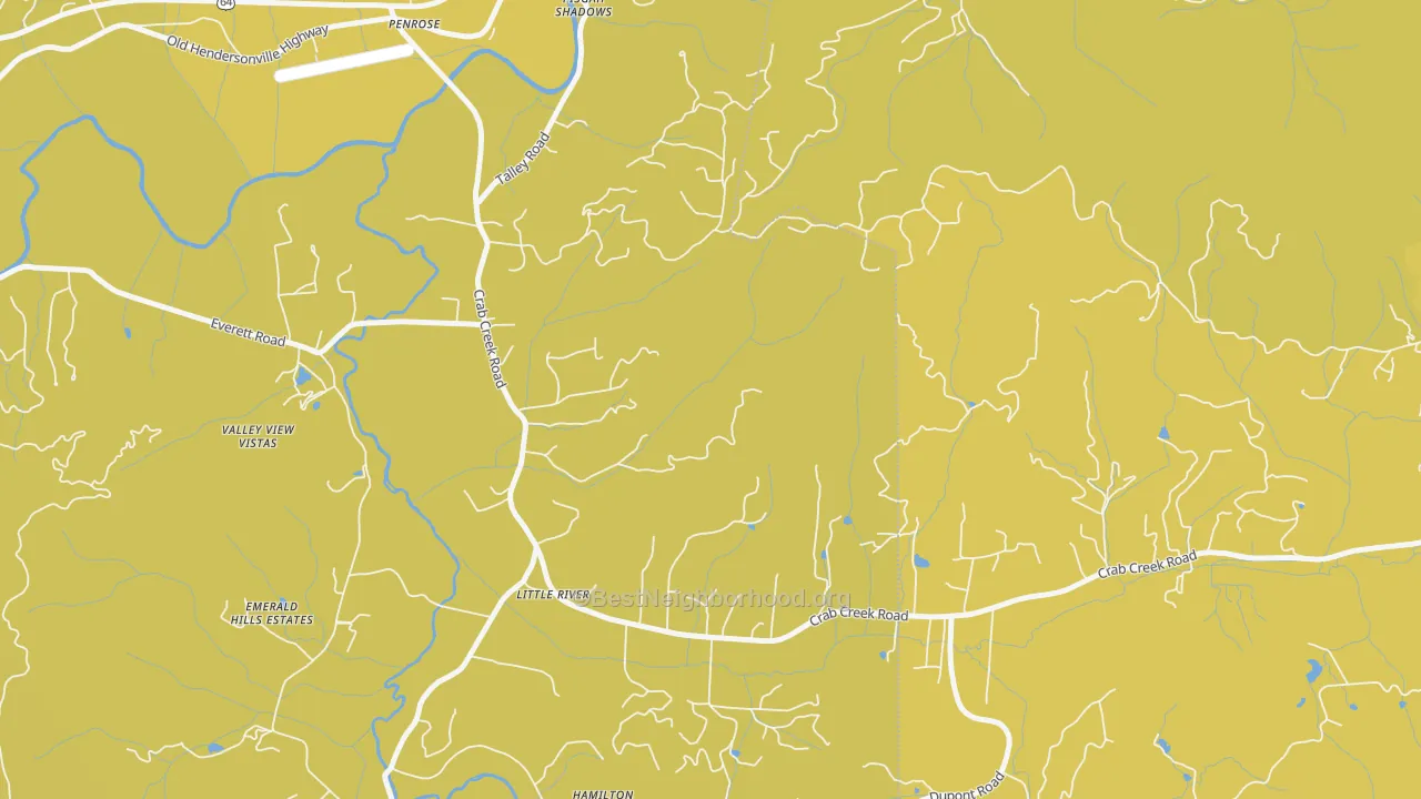 Map of the best neighborhoods in the 28766 area, with better matches in green and worse matches in red