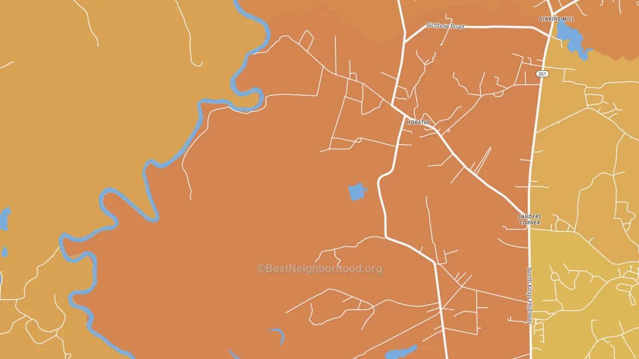 Map of the best neighborhoods in the 29062 area, with better matches in green and worse matches in red