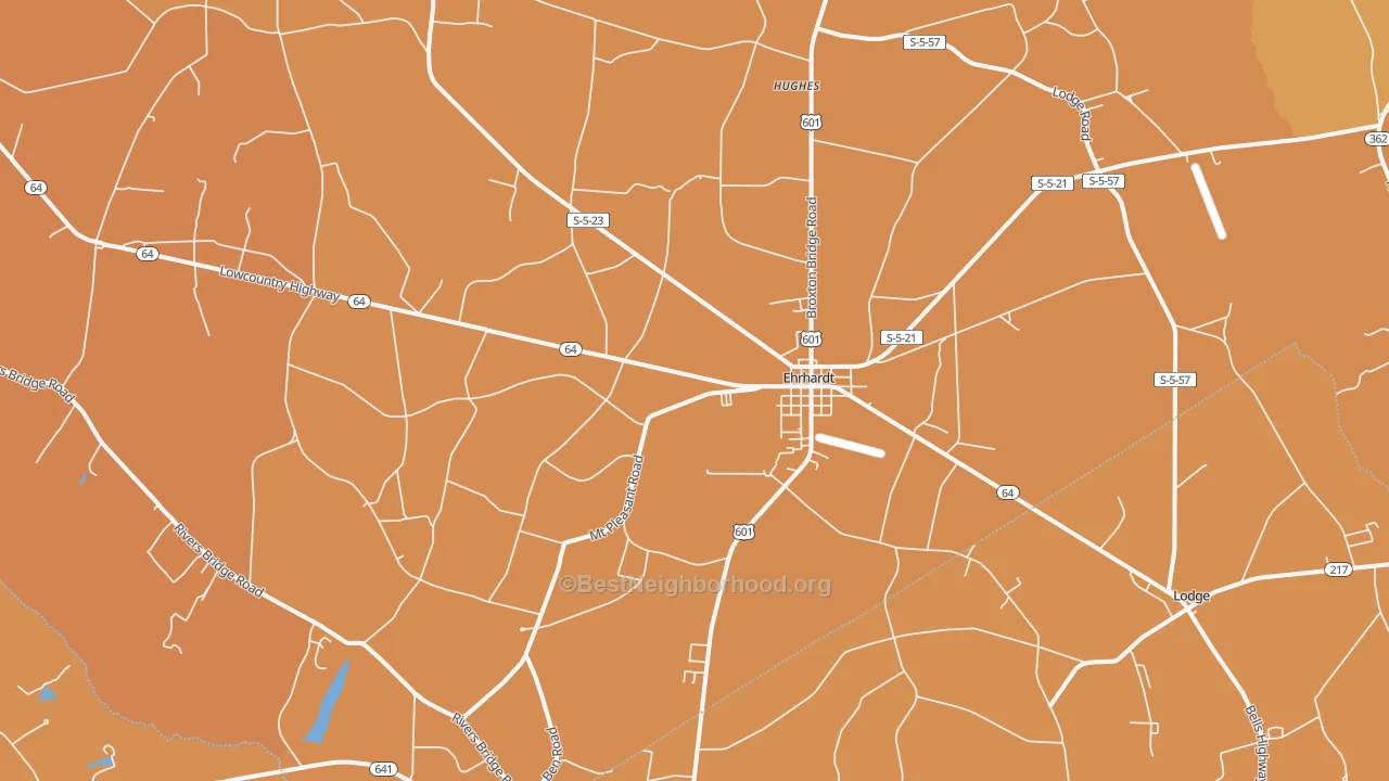 Map of the best neighborhoods in the 29081 area, with better matches in green and worse matches in red