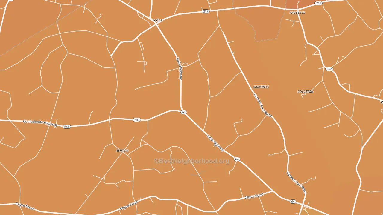 Map of the best neighborhoods in the 29082 area, with better matches in green and worse matches in red