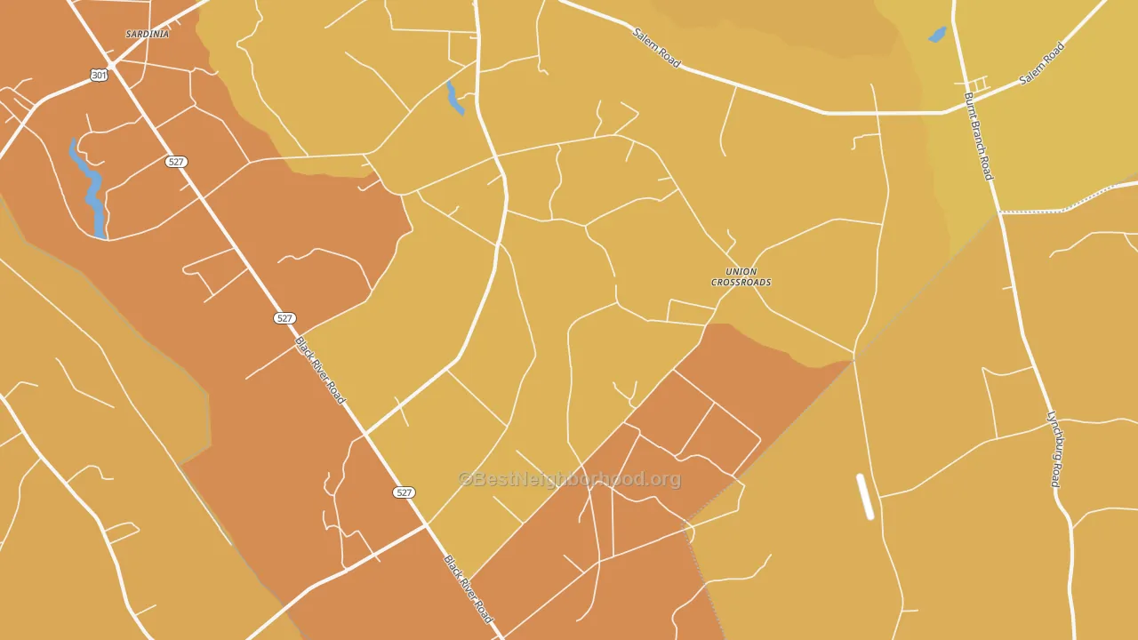 Map of the best neighborhoods in the 29111 area, with better matches in green and worse matches in red