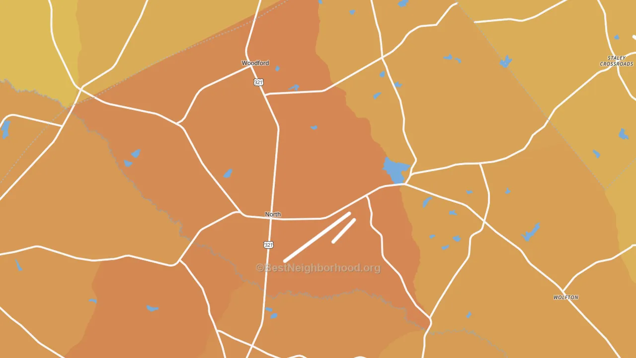 Map of the best neighborhoods in the 29112 area, with better matches in green and worse matches in red