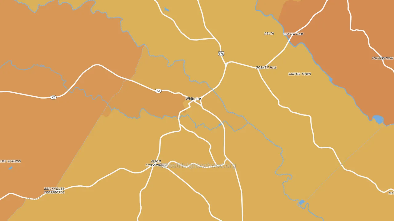 Map of the best neighborhoods in the 29178 area, with better matches in green and worse matches in red