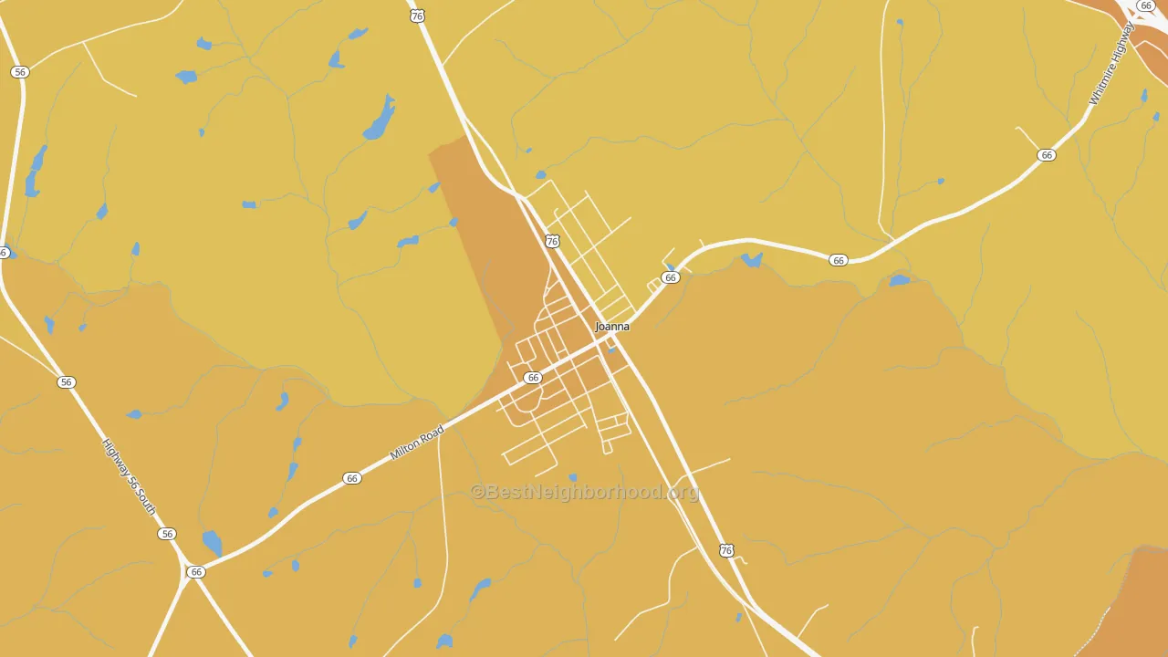 Map of the best neighborhoods in the 29351 area, with better matches in green and worse matches in red