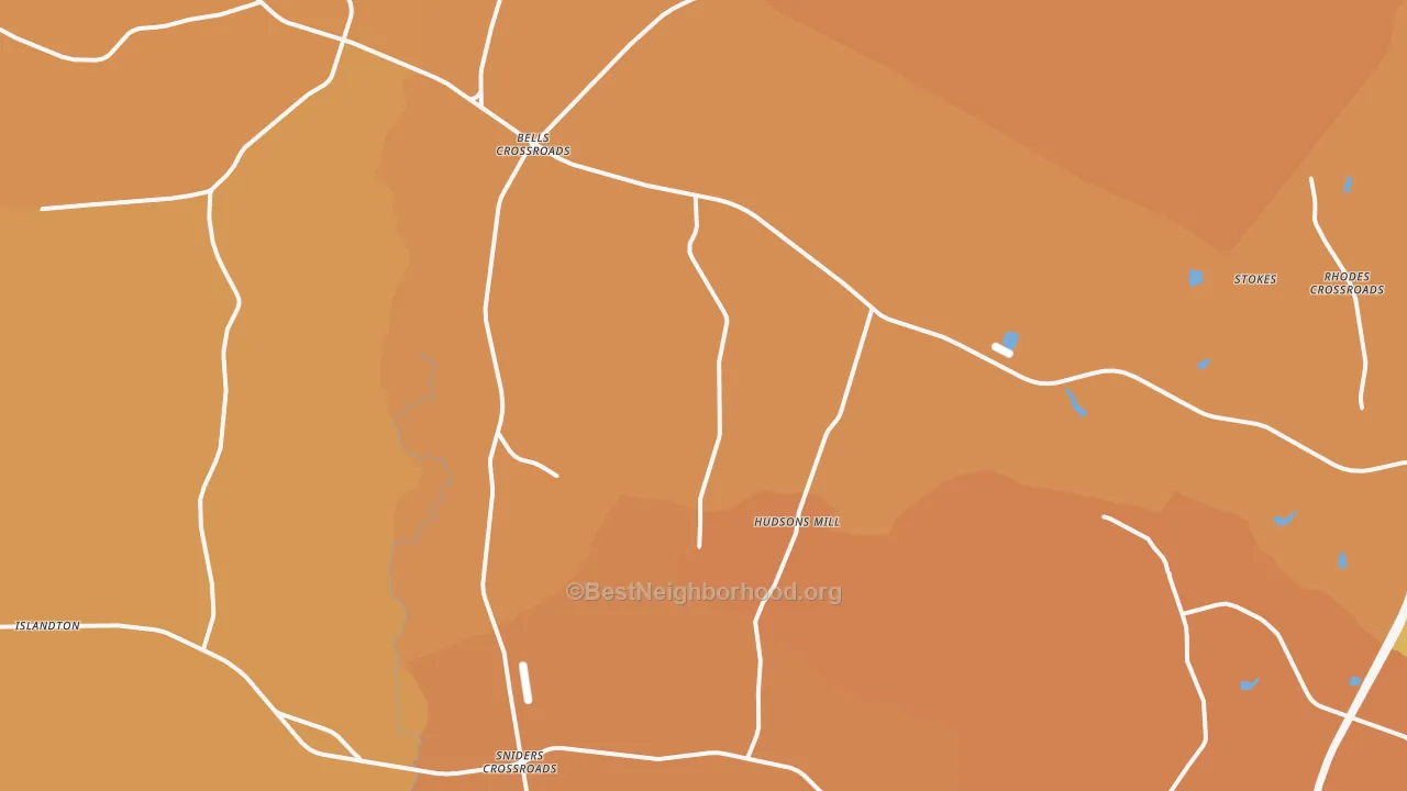 Map of the best neighborhoods in the 29475 area, with better matches in green and worse matches in red