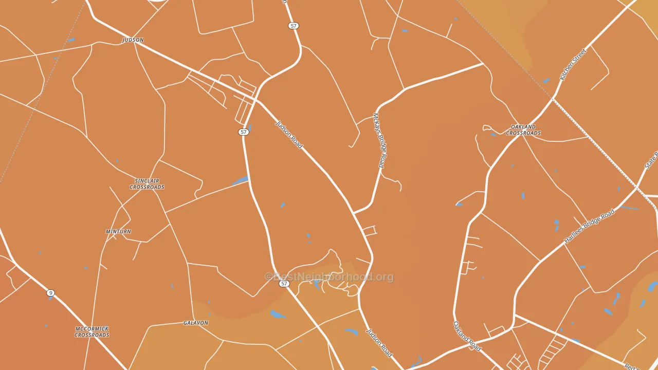 Map of the best neighborhoods in the 29567 area, with better matches in green and worse matches in red