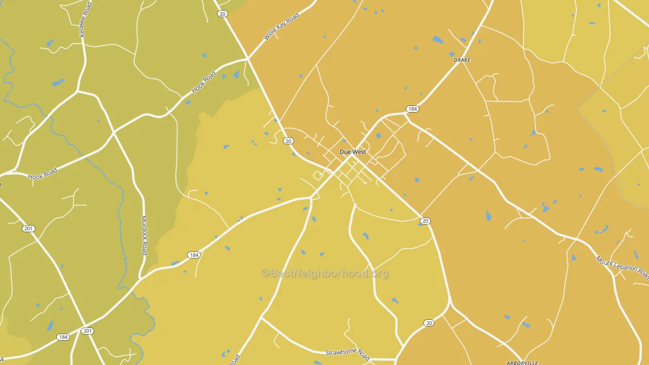 Map of the best neighborhoods in the 29639 area, with better matches in green and worse matches in red