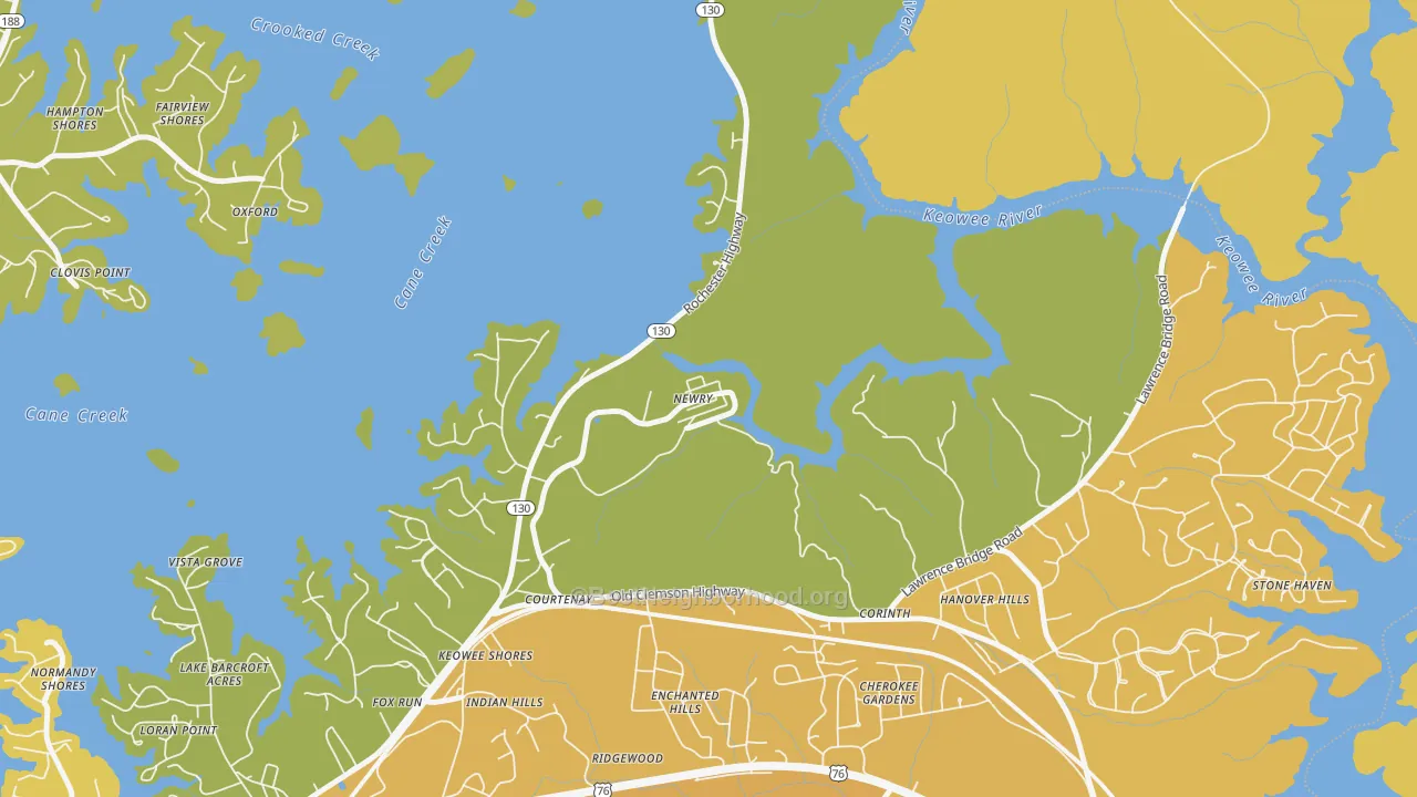 Map of the best neighborhoods in the 29665 area, with better matches in green and worse matches in red