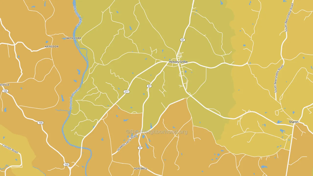 Map of the best neighborhoods in the 29717 area, with better matches in green and worse matches in red