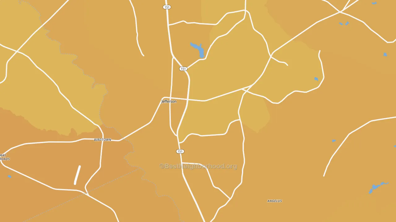 Map of the best neighborhoods in the 29718 area, with better matches in green and worse matches in red
