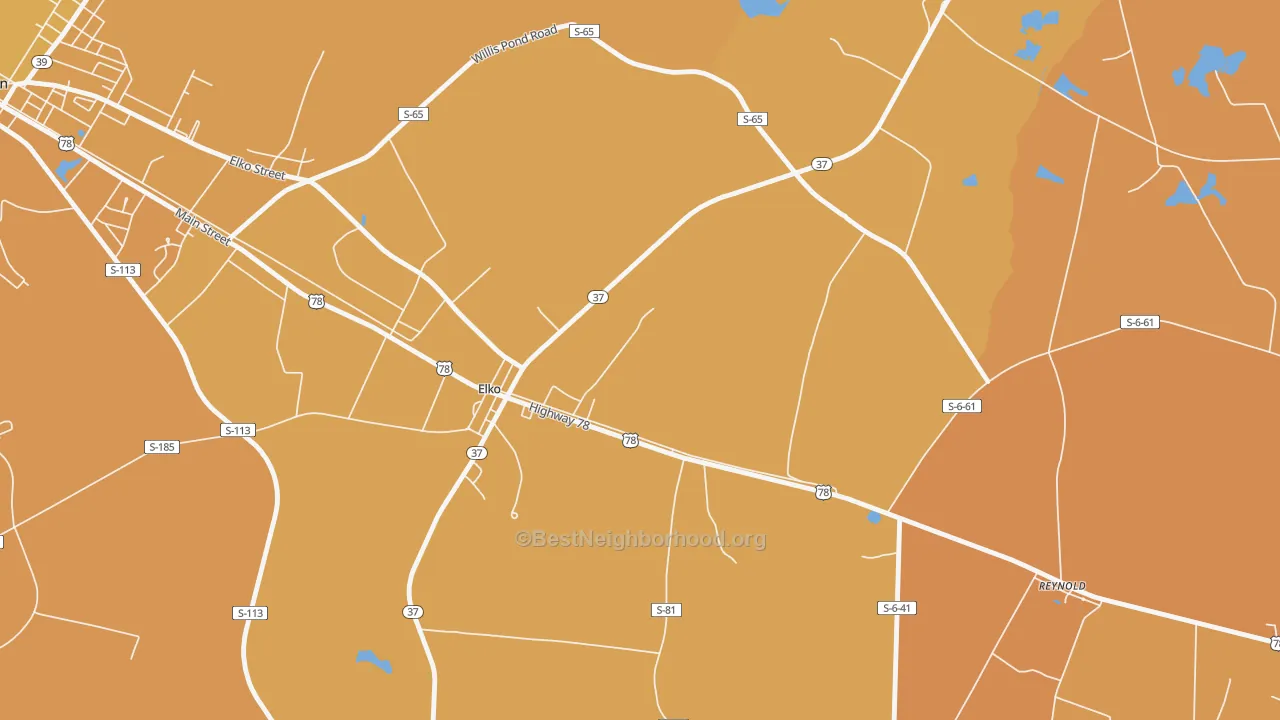 Map of the best neighborhoods in the 29826 area, with better matches in green and worse matches in red