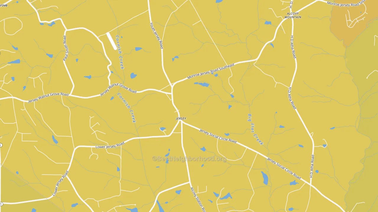 Map of the best neighborhoods in the 30018 area, with better matches in green and worse matches in red