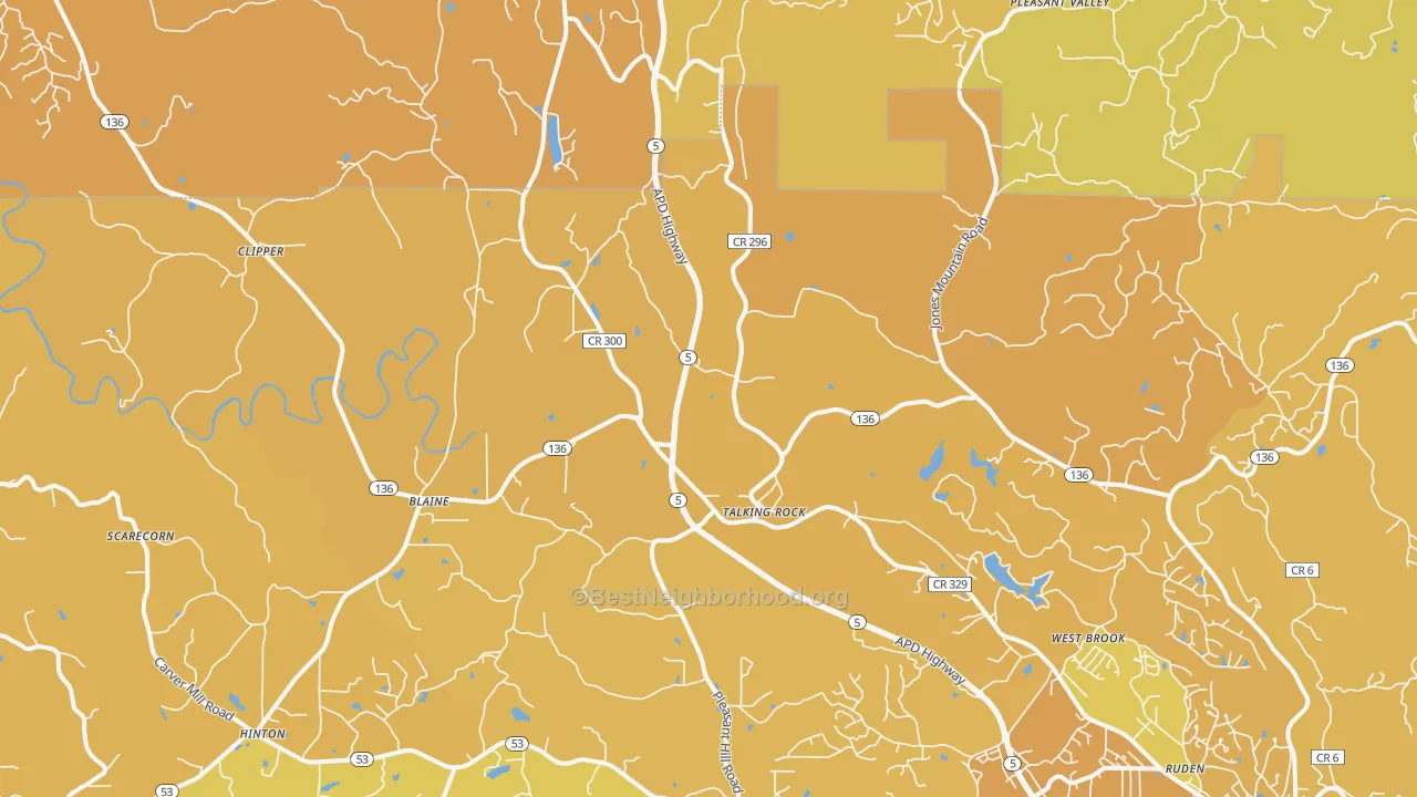 Map of the best neighborhoods in the 30175 area, with better matches in green and worse matches in red