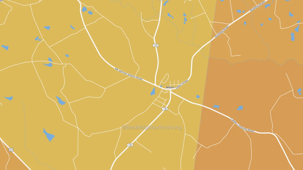 Map of the best neighborhoods in the 30412 area, with better matches in green and worse matches in red