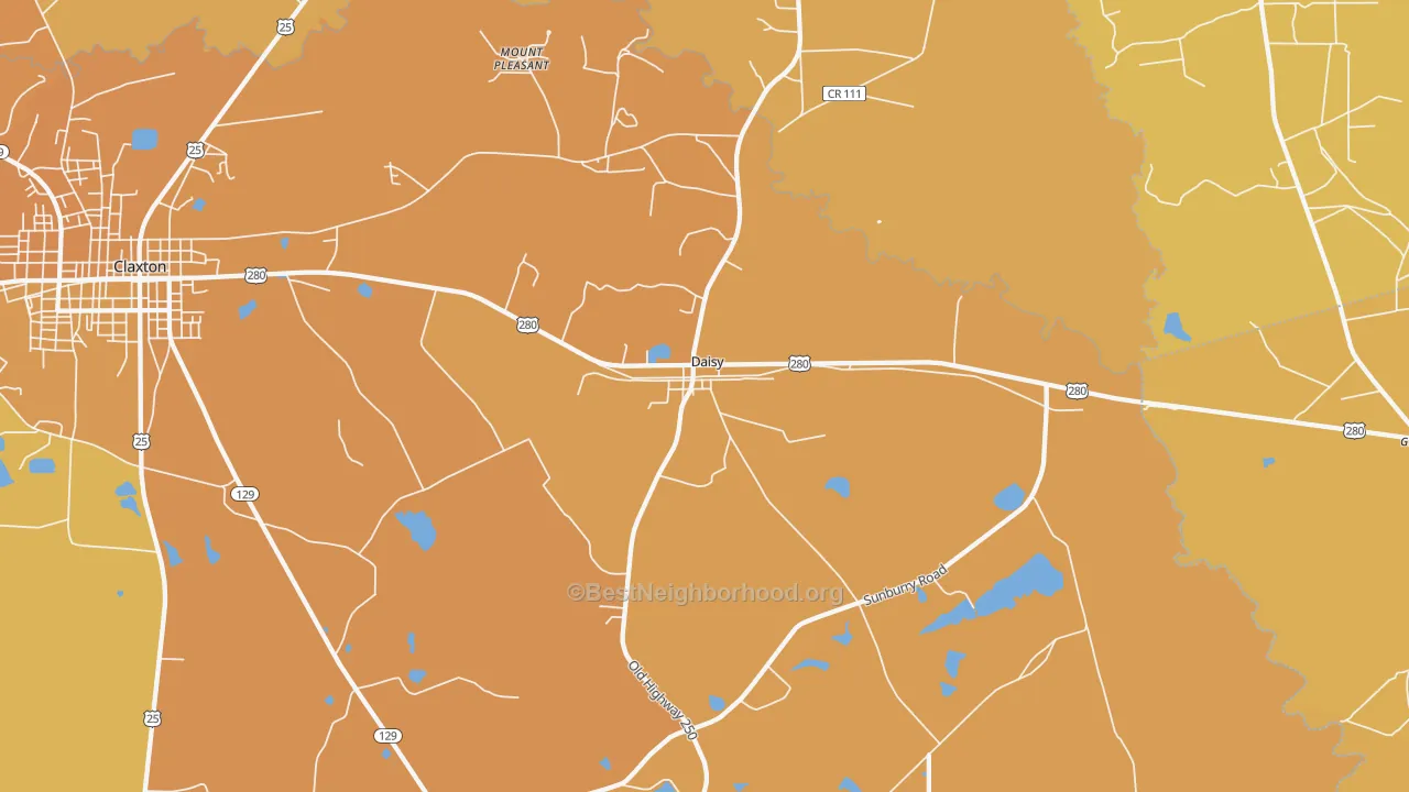 Map of the best neighborhoods in the 30423 area, with better matches in green and worse matches in red