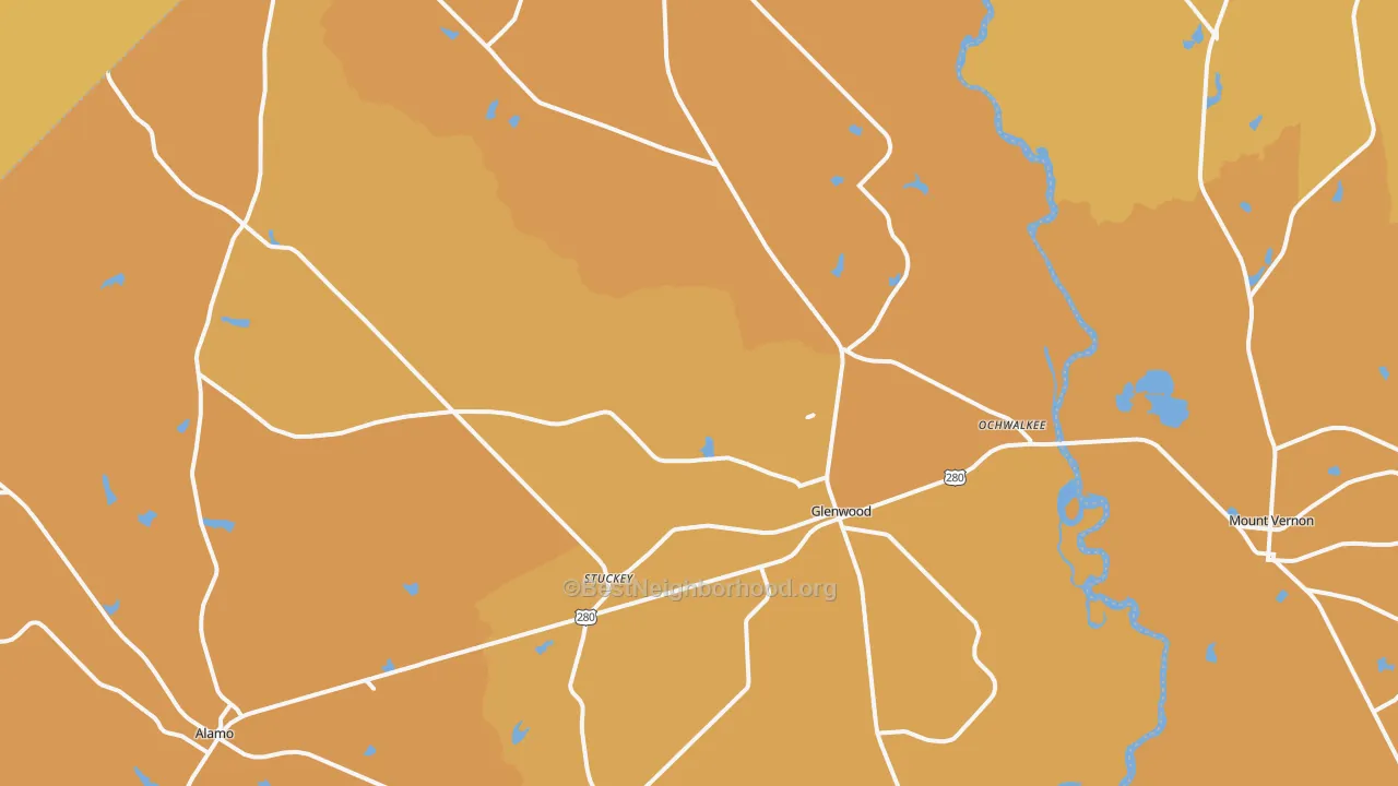 Map of the best neighborhoods in the 30428 area, with better matches in green and worse matches in red