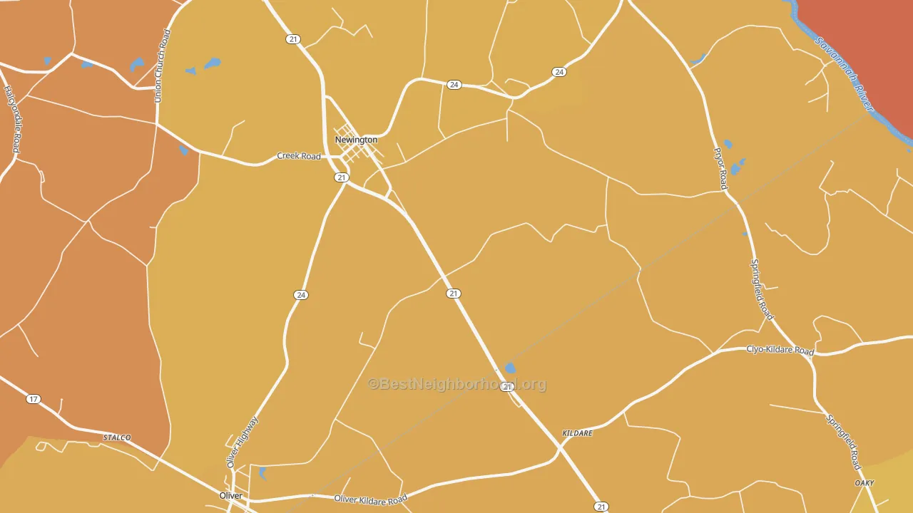 Map of the best neighborhoods in the 30446 area, with better matches in green and worse matches in red