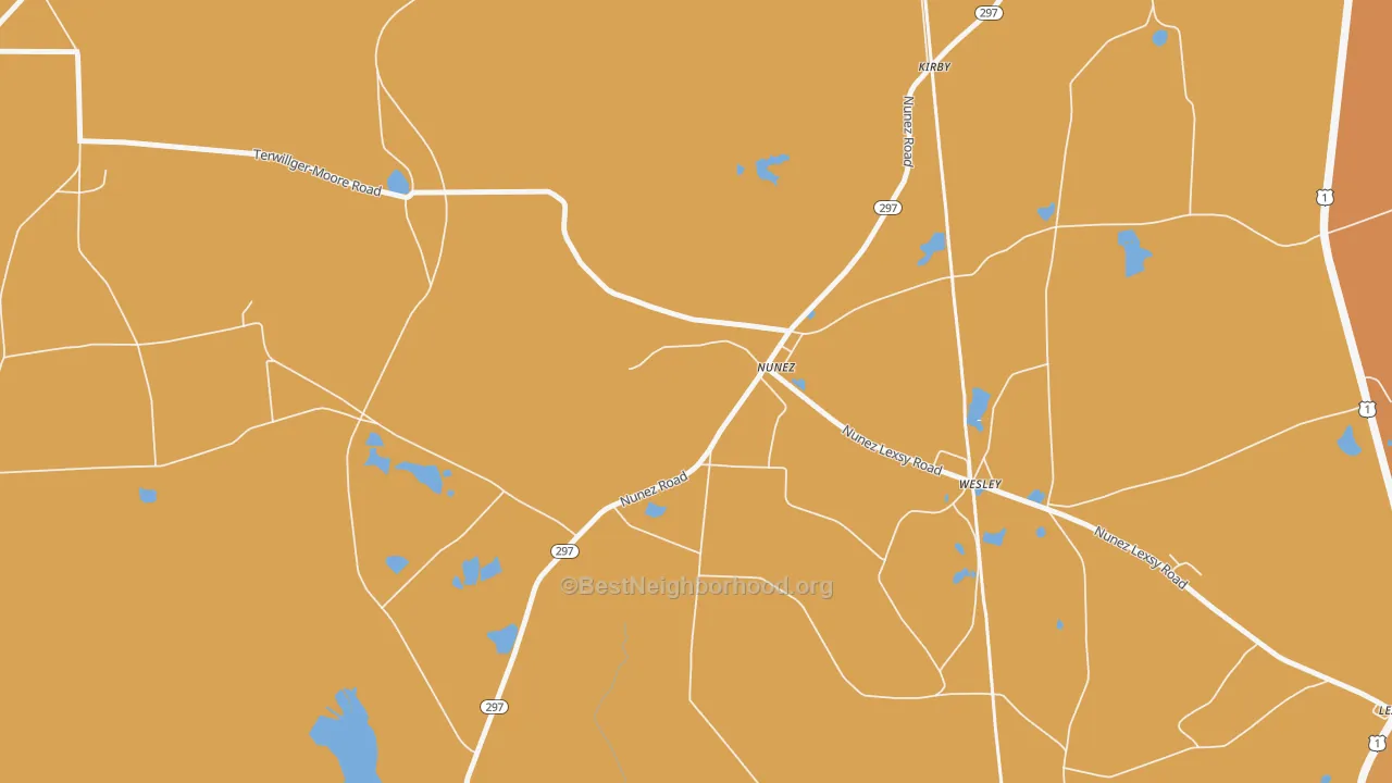 Map of the best neighborhoods in the 30448 area, with better matches in green and worse matches in red