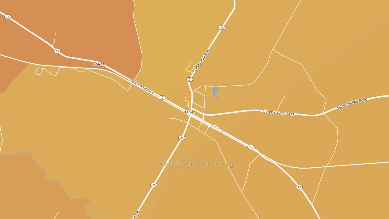 Map of the best neighborhoods in the 30449 area, with better matches in green and worse matches in red