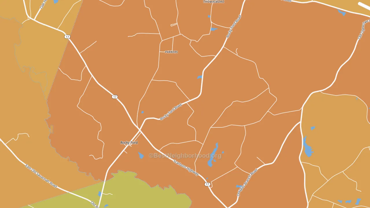 Map of the best neighborhoods in the 30455 area, with better matches in green and worse matches in red