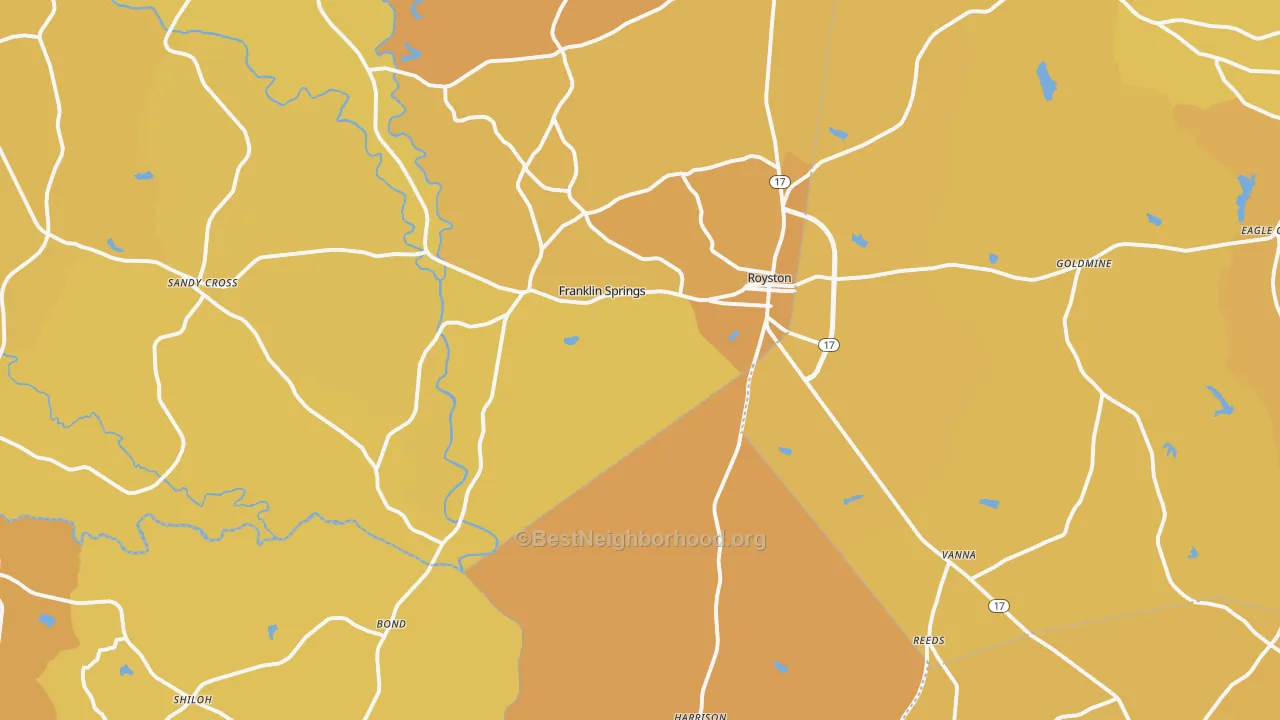 Map of the best neighborhoods in the 30662 area, with better matches in green and worse matches in red