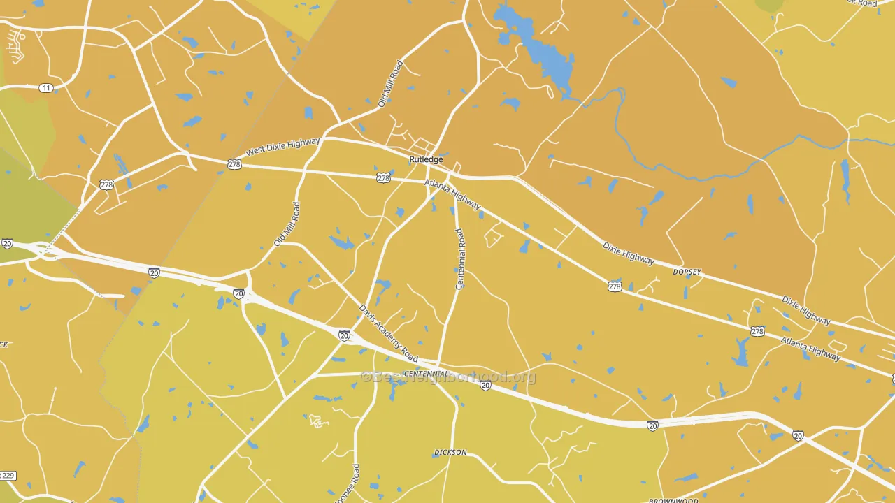 Map of the best neighborhoods in the 30663 area, with better matches in green and worse matches in red