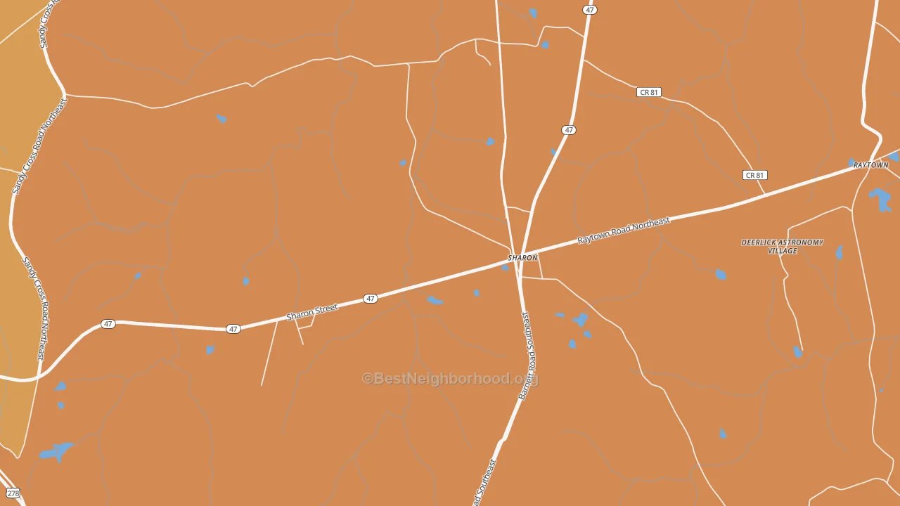 Map of the best neighborhoods in the 30664 area, with better matches in green and worse matches in red