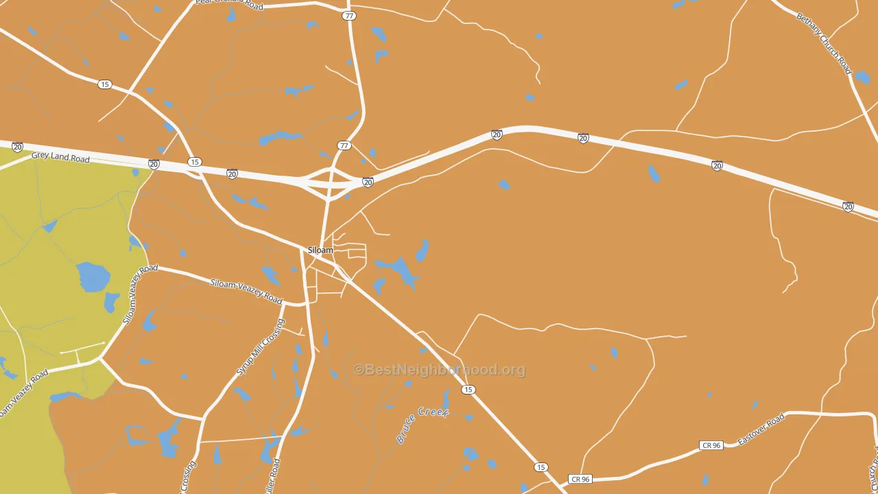Map of the best neighborhoods in the 30665 area, with better matches in green and worse matches in red