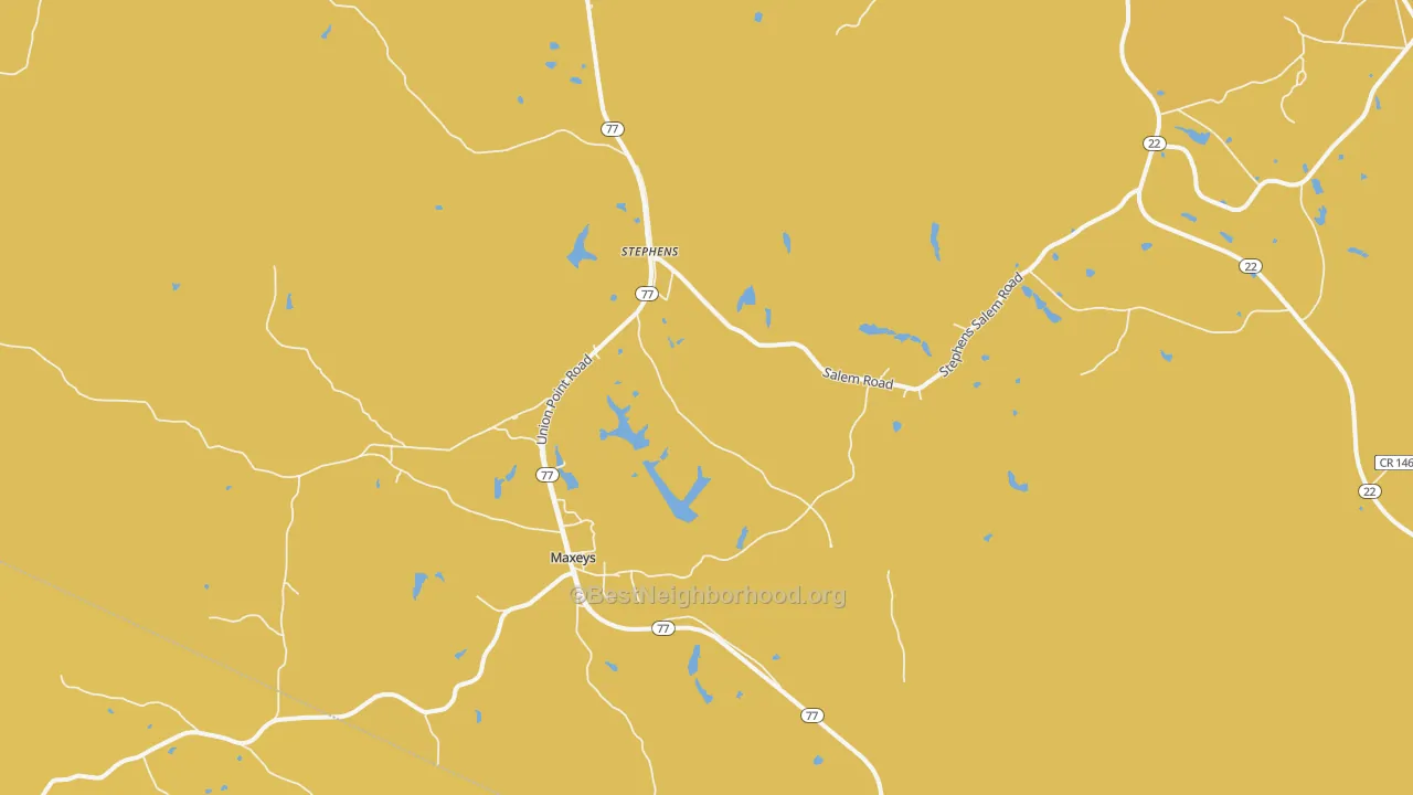 Map of the best neighborhoods in the 30667 area, with better matches in green and worse matches in red