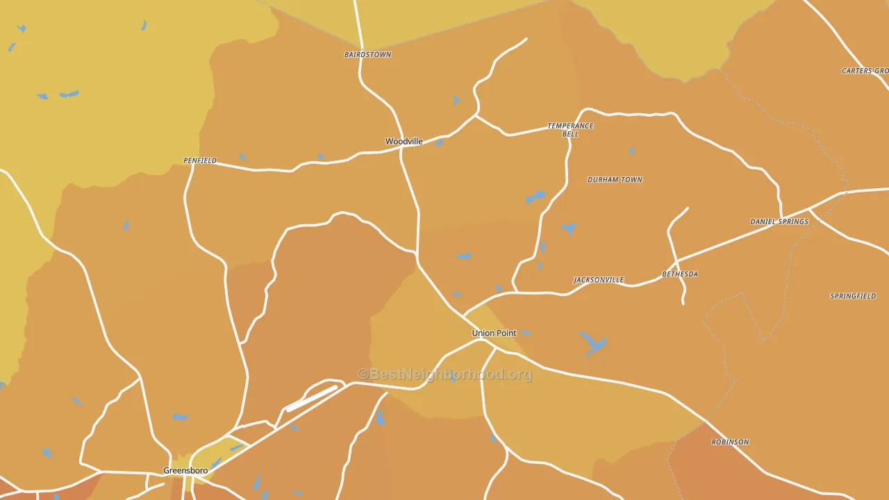 Map of the best neighborhoods in the 30669 area, with better matches in green and worse matches in red