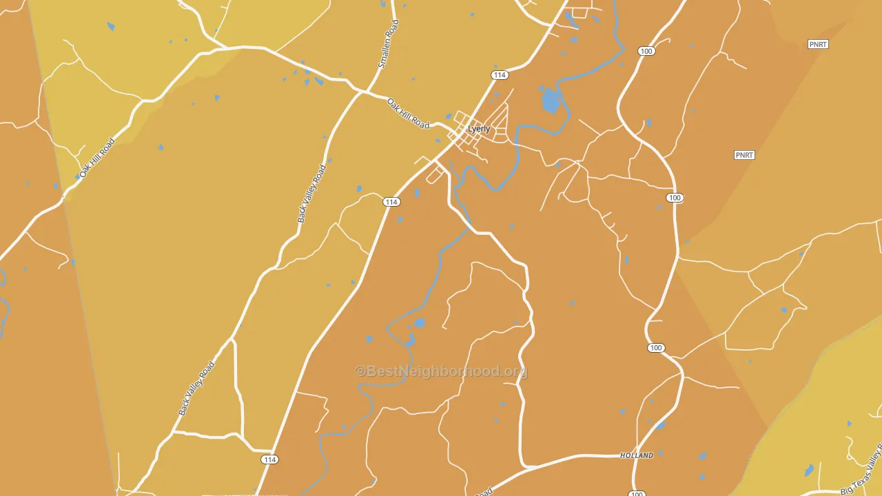 Map of the best neighborhoods in the 30730 area, with better matches in green and worse matches in red
