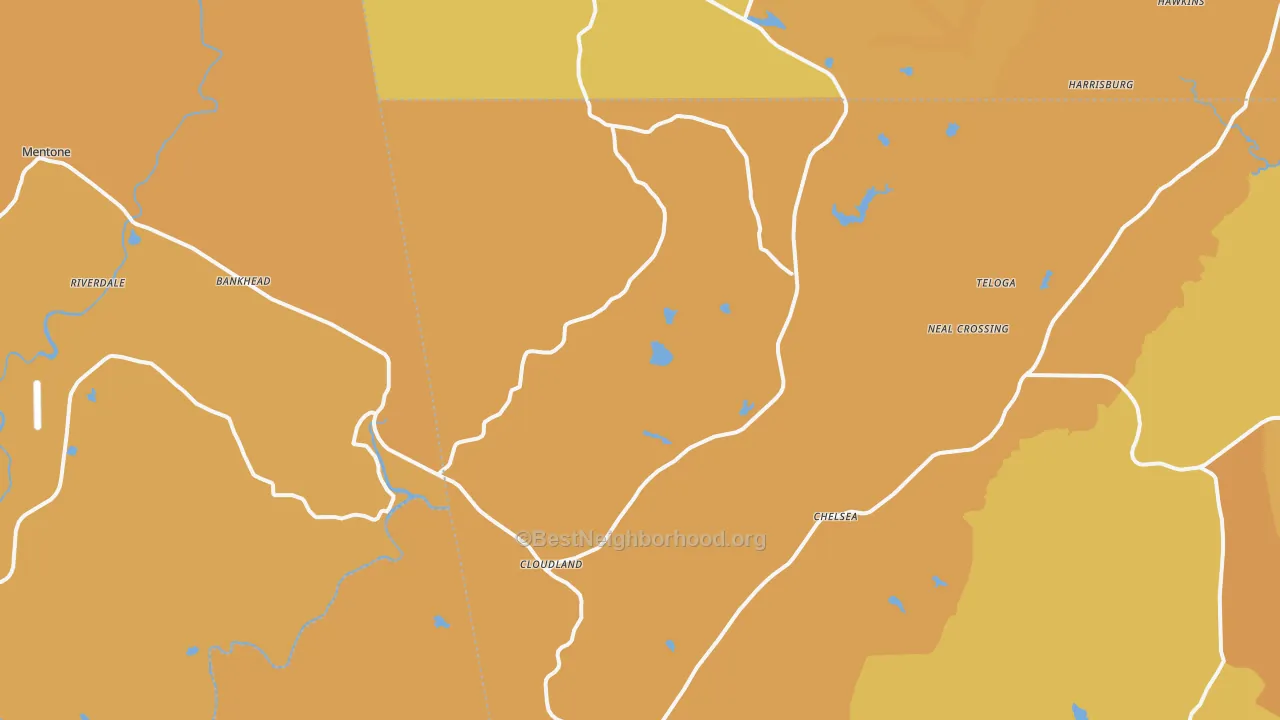 Map of the best neighborhoods in the 30731 area, with better matches in green and worse matches in red