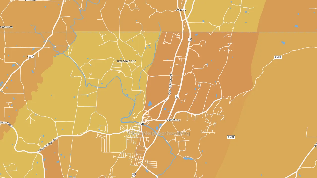 Map of the best neighborhoods in the 30753 area, with better matches in green and worse matches in red