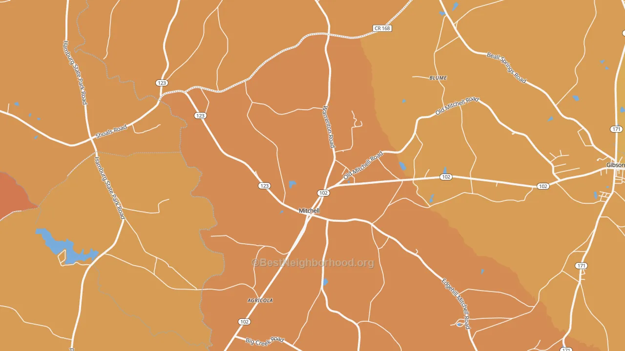 Map of the best neighborhoods in the 30820 area, with better matches in green and worse matches in red
