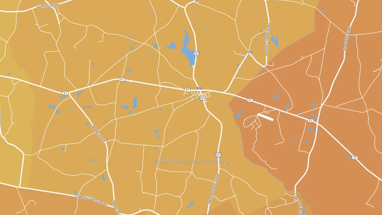 Map of the best neighborhoods in the 31049 area, with better matches in green and worse matches in red