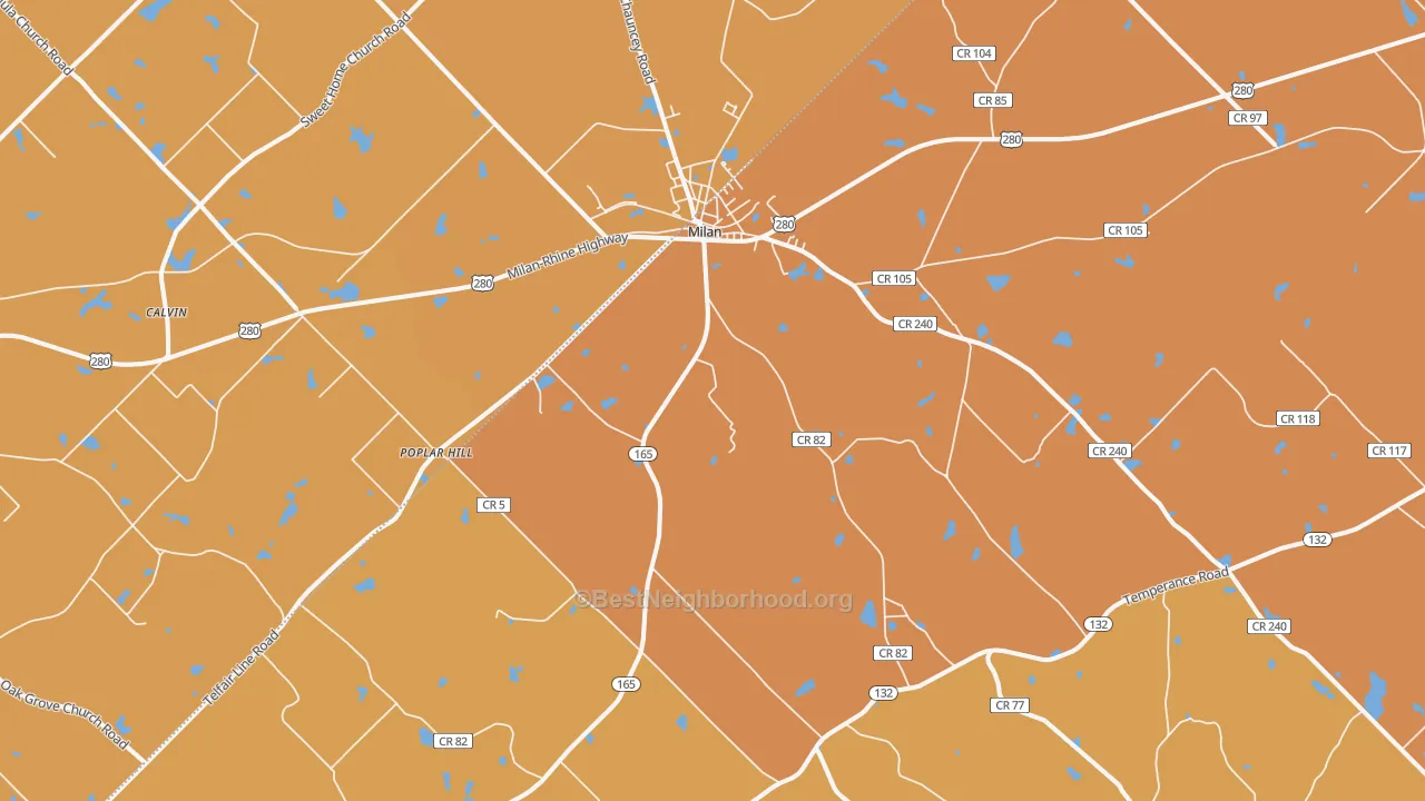 Map of the best neighborhoods in the 31060 area, with better matches in green and worse matches in red