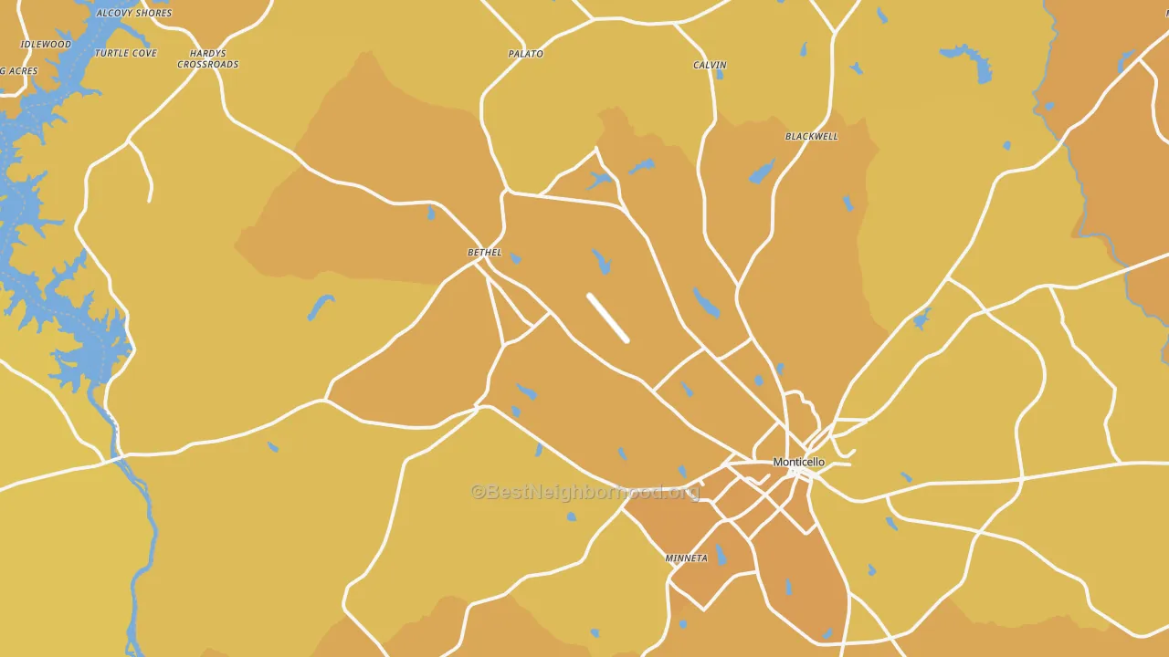 Map of the best neighborhoods in the 31064 area, with better matches in green and worse matches in red