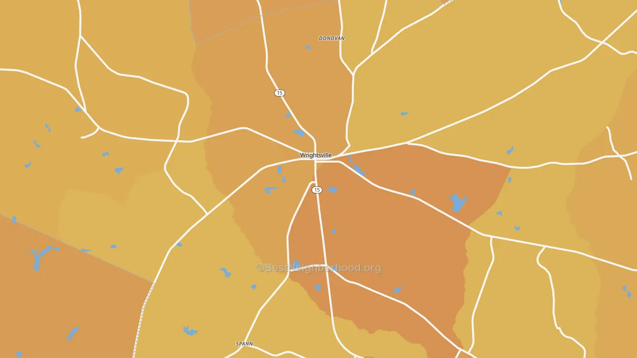 Map of the best neighborhoods in the 31096 area, with better matches in green and worse matches in red