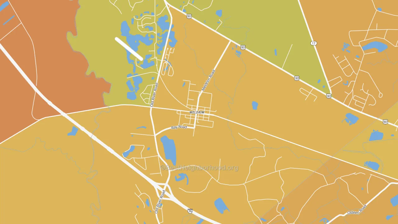 Map of the best neighborhoods in the 31318 area, with better matches in green and worse matches in red